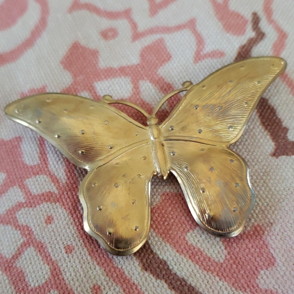 Vintage Gold Butterfly Brooch/ Pendant/ Dots - Picture 2 of 8